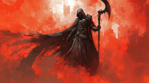 Hooded Warrior with Scythe in Red