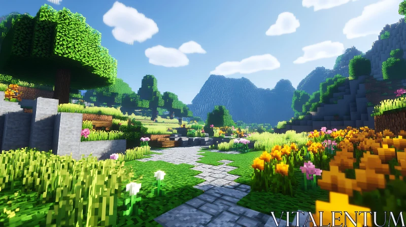 AI ART Blocky Paradise: A Minecraft Nature Scene