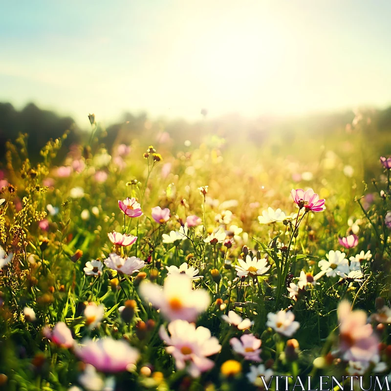 AI ART Sunlit Flower Field: A Summer's Day