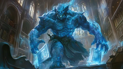 Blue Spectral Monster with Books