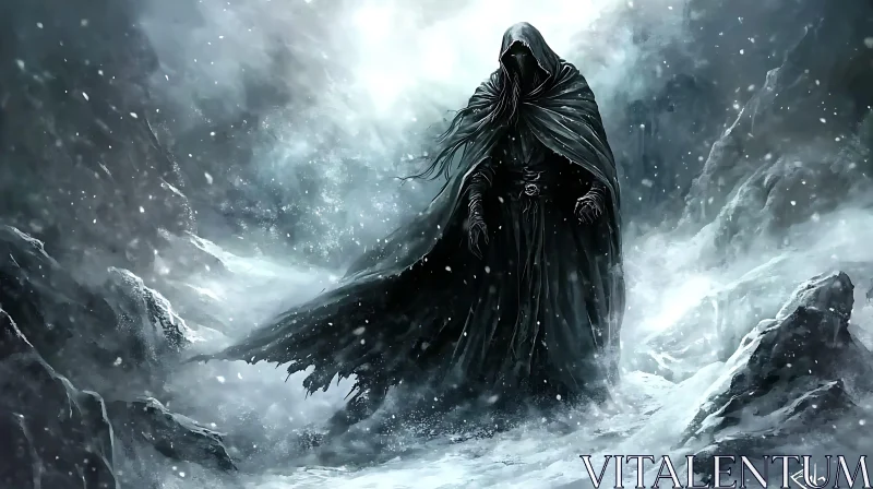 Dark Figure in Winter Landscape AI Image