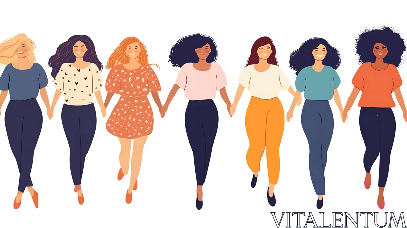 Diverse Women Holding Hands Illustration AI Image