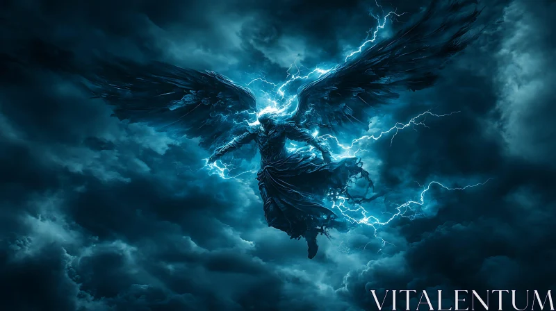 AI ART Winged Angel Amidst Electric Storm