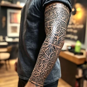 Detailed Interwoven Pattern Arm Tattoo