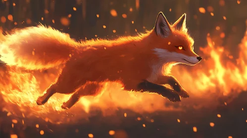 Burning Fox Leaping Through Fire