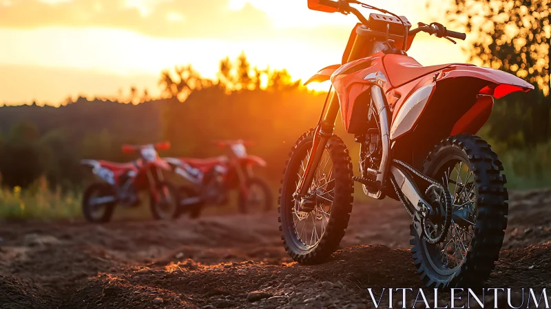 AI ART Red Dirt Bike Against Golden Sunset