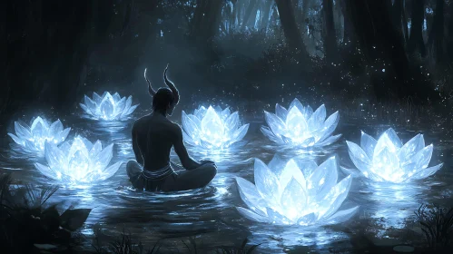 Horned Figure Meditating with Luminous Lotuses