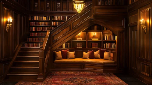 Classic Library Interior with Reading Area