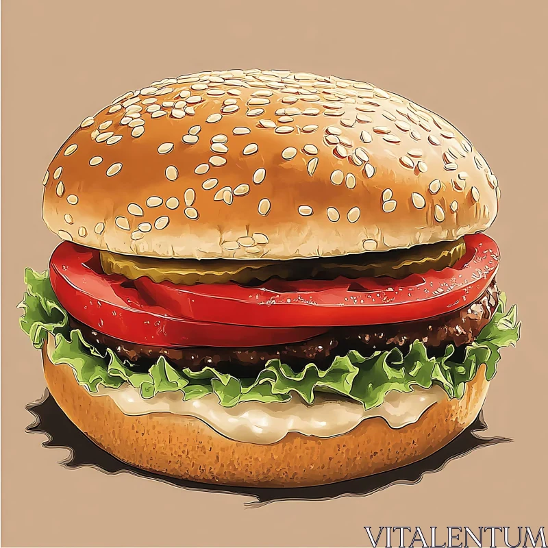 Artistic Cheeseburger with Lettuce and Tomato AI Image