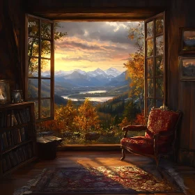 Scenic Mountain View Through Open Window