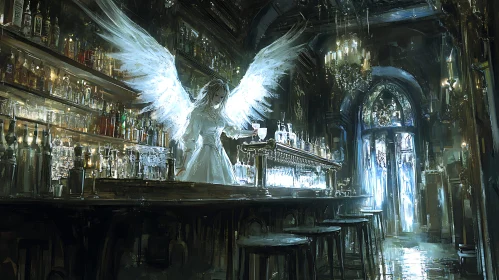 Winged Server Pouring Drinks