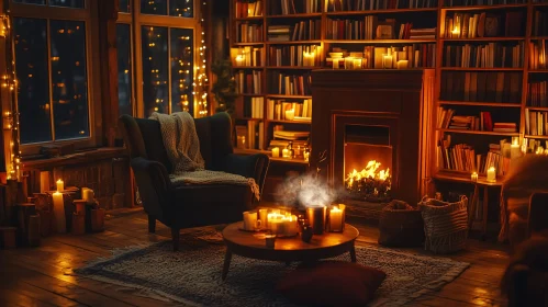 Inviting Fireplace and Books in Room