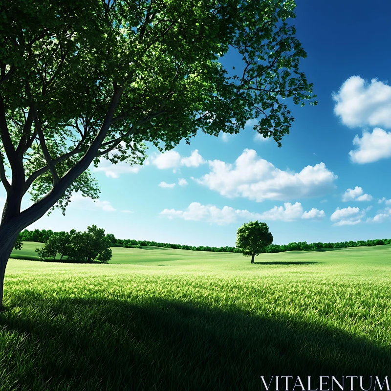 AI ART Serene Landscape with Trees and Grass