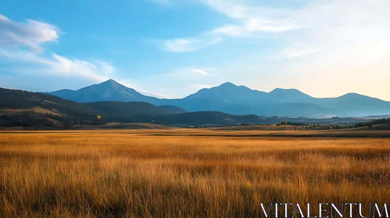 AI ART Mountains and Golden Field Landscape