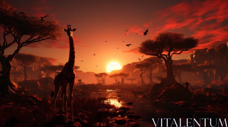AI ART African Wilderness: Majestic Giraffe in Richly Colored Scenery