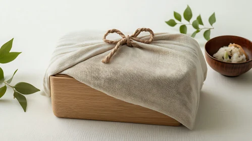 Elegant Wooden Bento Box Wrapped in Fabric