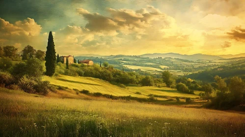 Scenic Countryside Vista with Rolling Hills