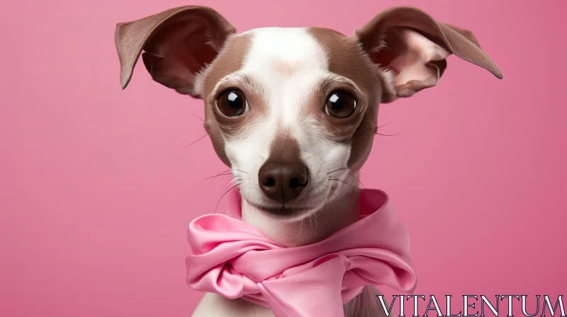 Charming Dog in Pink Scarf - Glamorous Hollywood-style Portrait AI Image