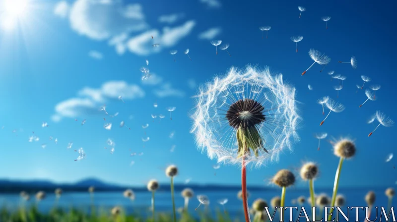 Dandelion Seeds Blowing in the Wind - Photorealistic Surrealism AI Image