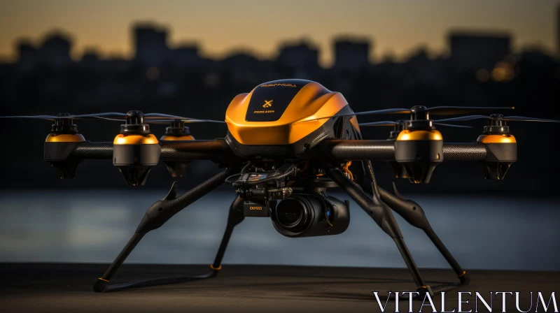 Golden Drone with Backlit Illumination AI Image