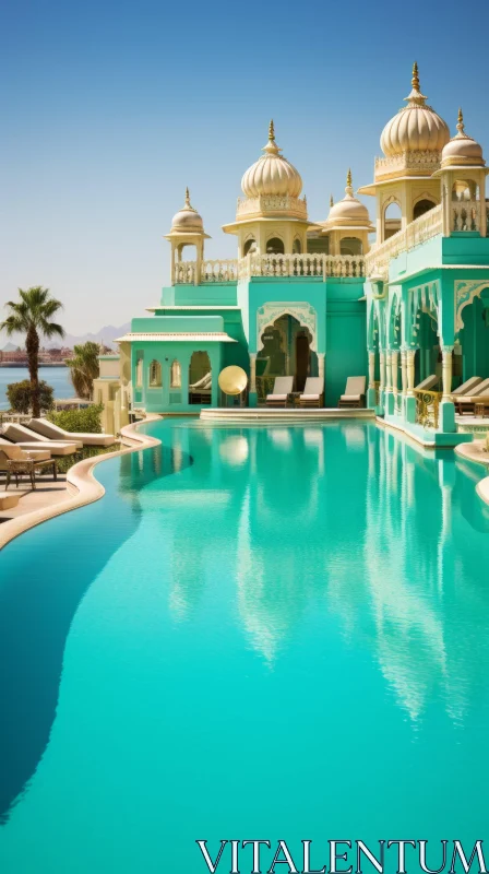 Opulent Indian Style Swimming Pool | Turquoise and Gold AI Image