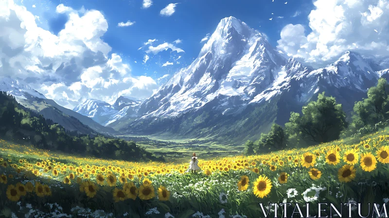 AI ART Mountain and Sunflowers Landscape