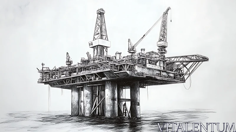 AI ART Offshore Platform Monochrome Sketch