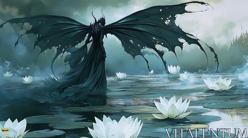 AI ART Gothic Angel in Misty Waters