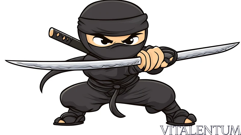 Cartoon Ninja with Swords Ready to Fight AI Image