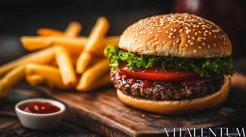 Juicy Beef Burger and Fries AI Image