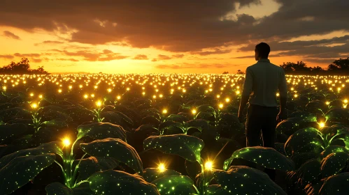 Man in Field of Glowing Plants