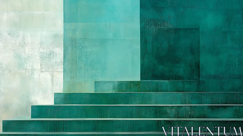 AI ART Turquoise Geometric Staircase Art