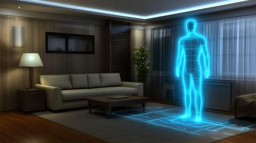 Holographic Figure in Contemporary Living Space
