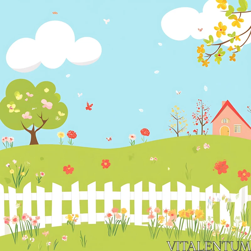 Whimsical Landscape with House and Garden AI Image