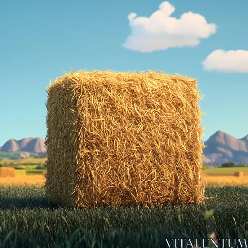 AI ART Golden Hay Bale Landscape