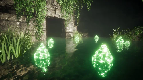 Mystical Green Crystal Water Scene