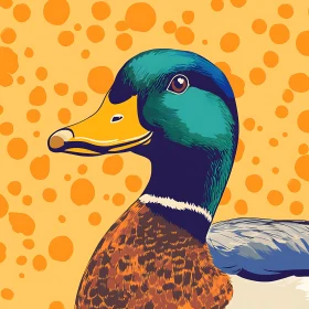 Colorful Duck Illustration on Orange Backdrop