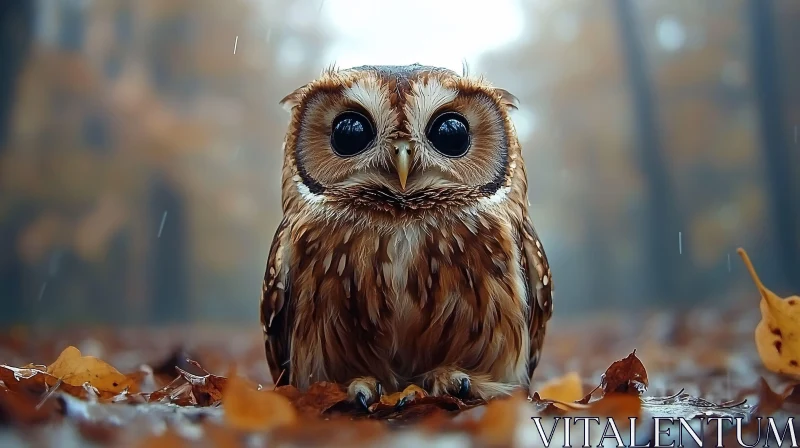 Forest Owl Amidst Autumn Leaves AI Image