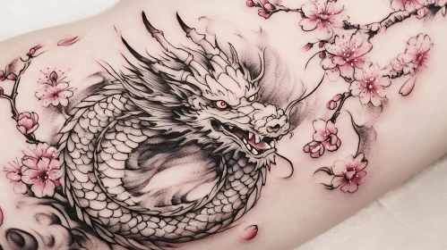 Oriental Dragon and Cherry Blossom Tattoo Art