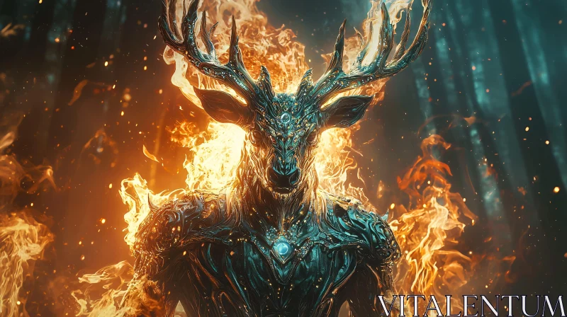 AI ART Mystical Deer Engulfed in Flames