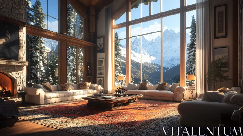 AI ART Elegant Interior Design with Snowy Mountains