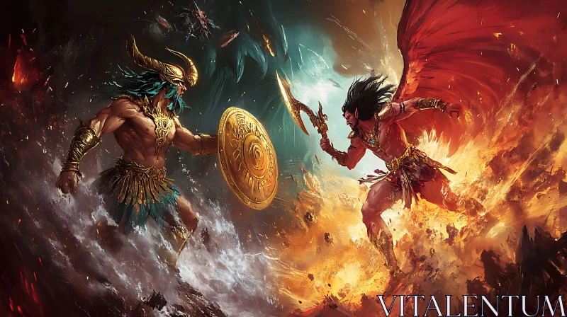 AI ART Mythical Warriors Locked in Mortal Combat