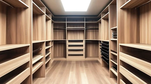 Organized Wooden Closet with Skylight