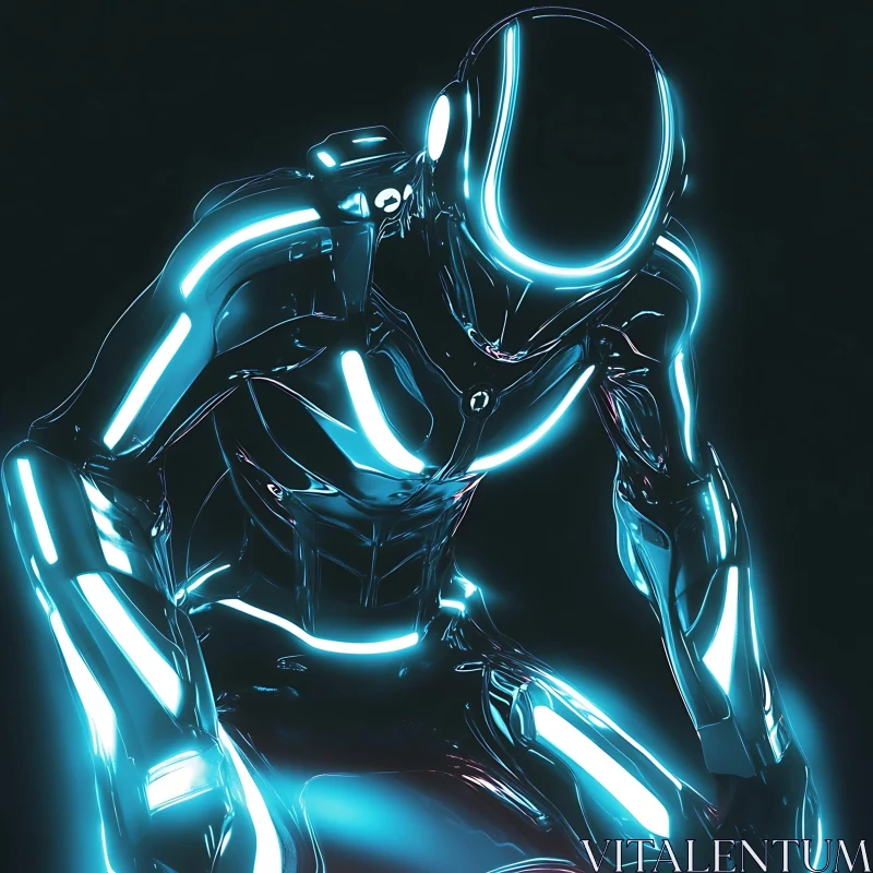 AI ART Sleek Cybernetic Robot with Blue Illumination