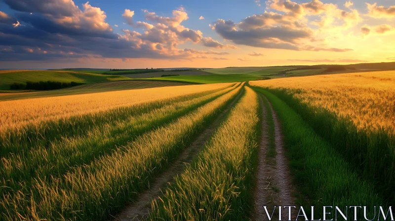 Sunset Over the Wheat Field AI Image