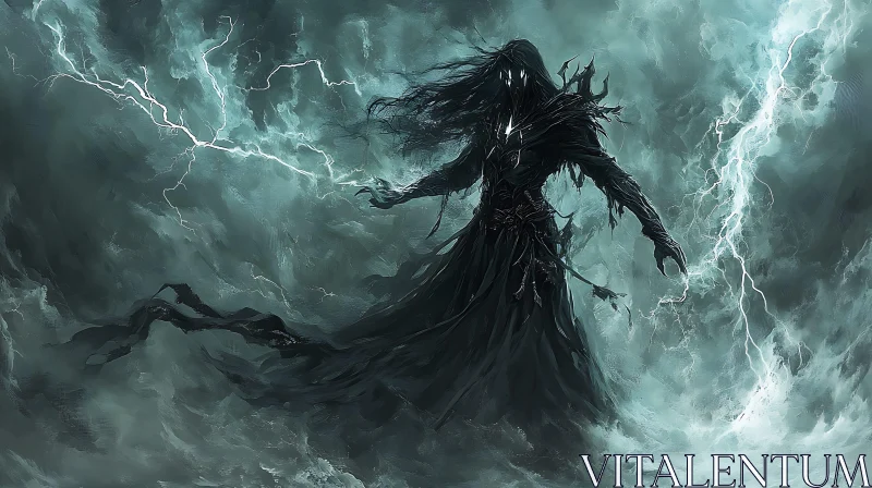 AI ART Dark Figure Amidst Lightning Storm