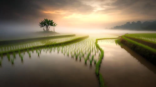 Misty Rice Terraces Landscape