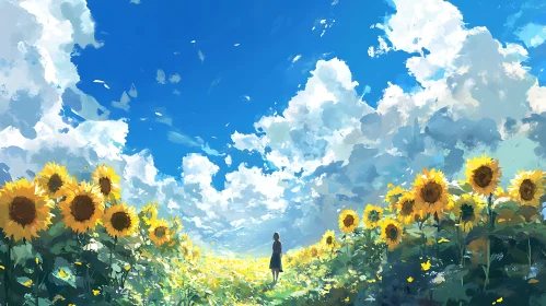 Woman in Sunflower Field Art