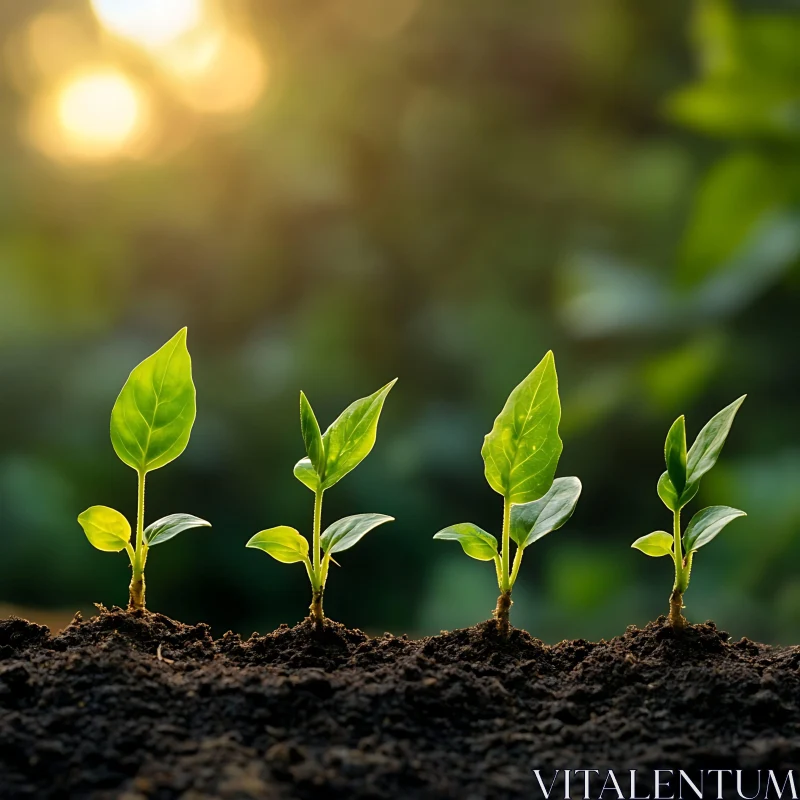 Four Seedlings in Fertile Soil AI Image