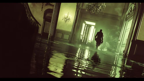 Silhouette in Flooded Grand Hall